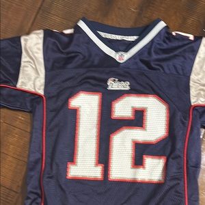 Reebok Blue and White Jersey with Breathable Mesh-number 12 Brady on back